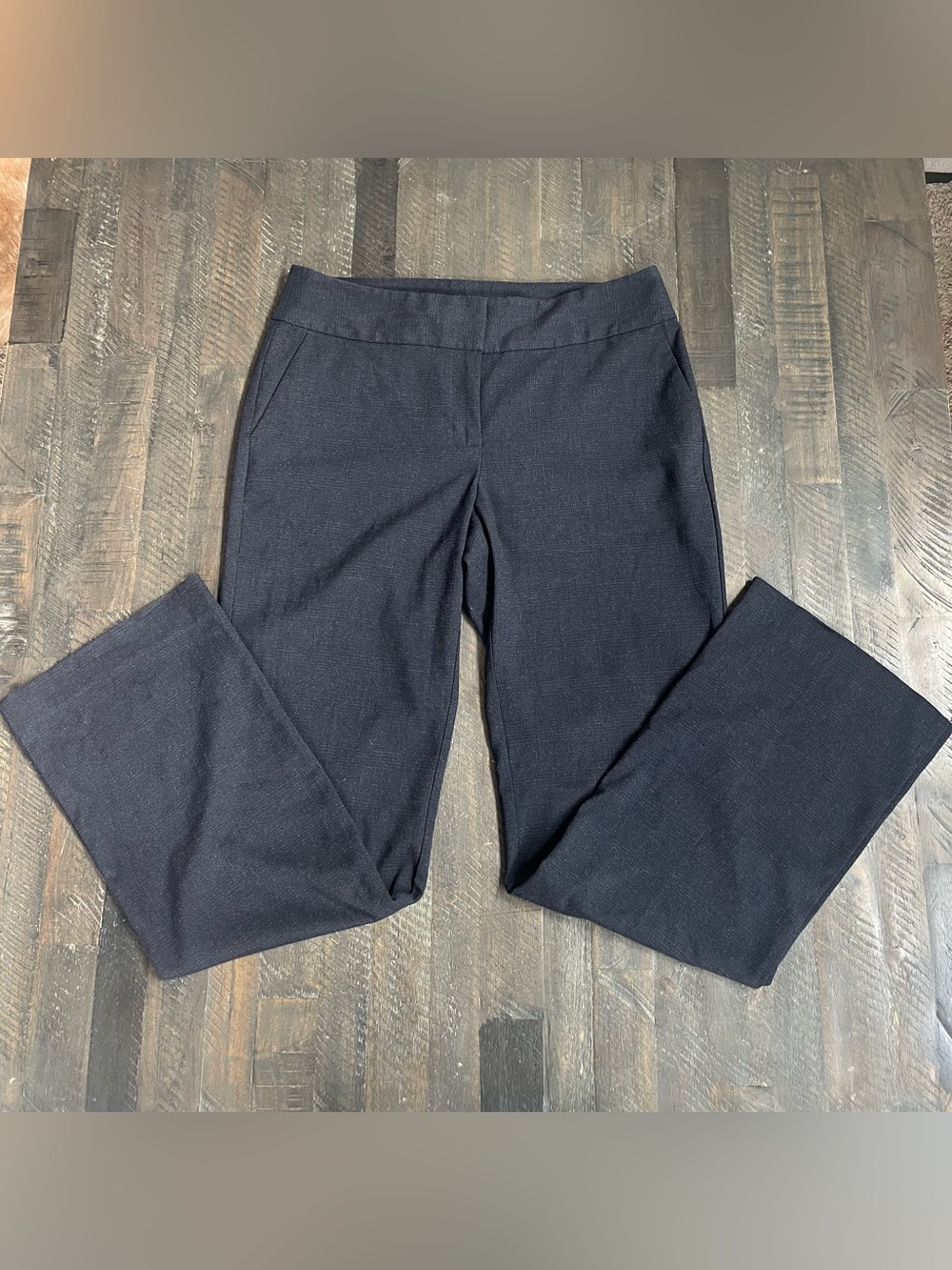 Ann Taylor Factory Womens Trouser Pants Size 8 Navy Blue Textured Stretch Work